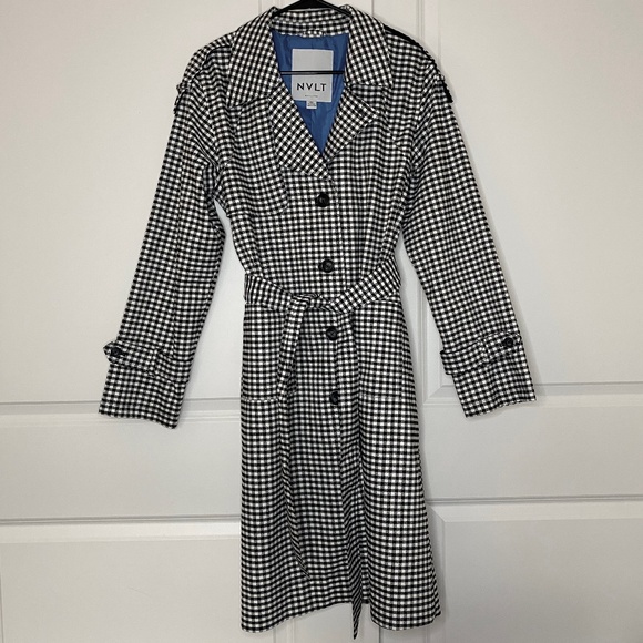 NVLT Jackets & Blazers - NVLT Black White Gingham Check Utility Rain Trench Coat Size M